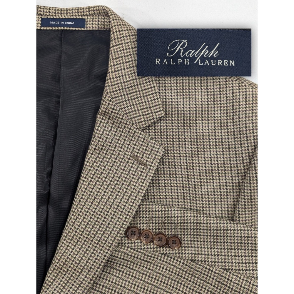 Ralph Lauren Blazer Sports Coat Silk Wool Suit Jacket 3 Button Houndstooth 44L